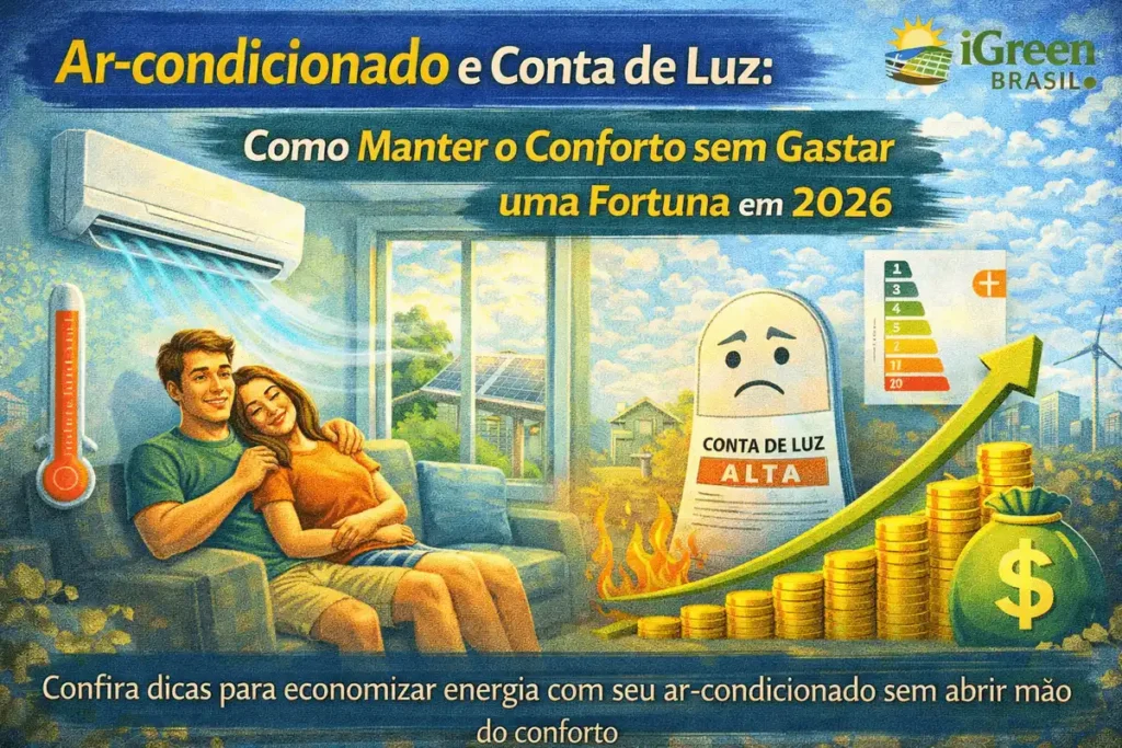 Pessoa segurando controle de ar-condicionado e sorrindo com a conta de luz barata