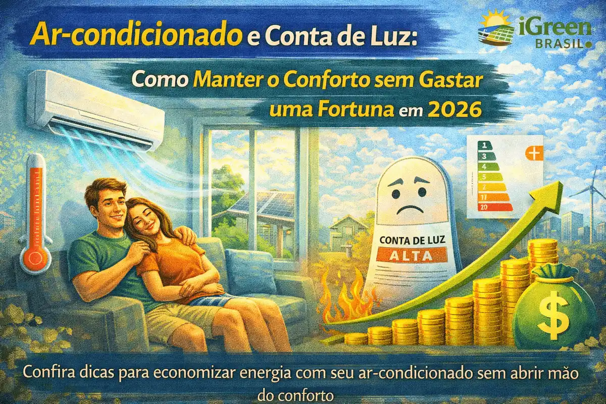 Pessoa segurando controle de ar-condicionado e sorrindo com a conta de luz barata