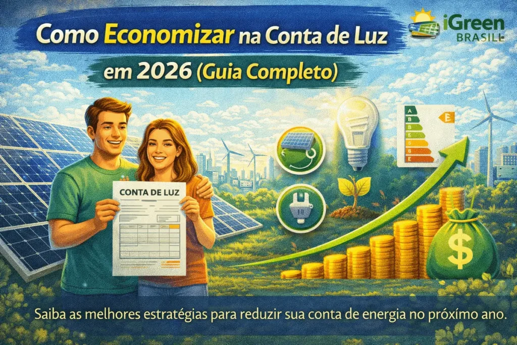 como economizar na conta de luz em 2026? Veja dicas práticas sobre LED, chuveiro, ar-condicionado e como a energia solar por assinatura reduz seus custos.