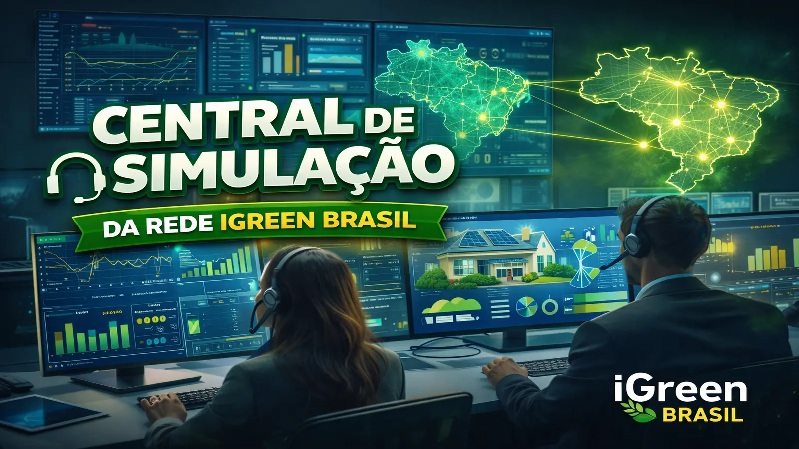 Central de simulação de economia de energia da Rede iGreen Brasil com análise de consumo e projeção de redução na conta de luz