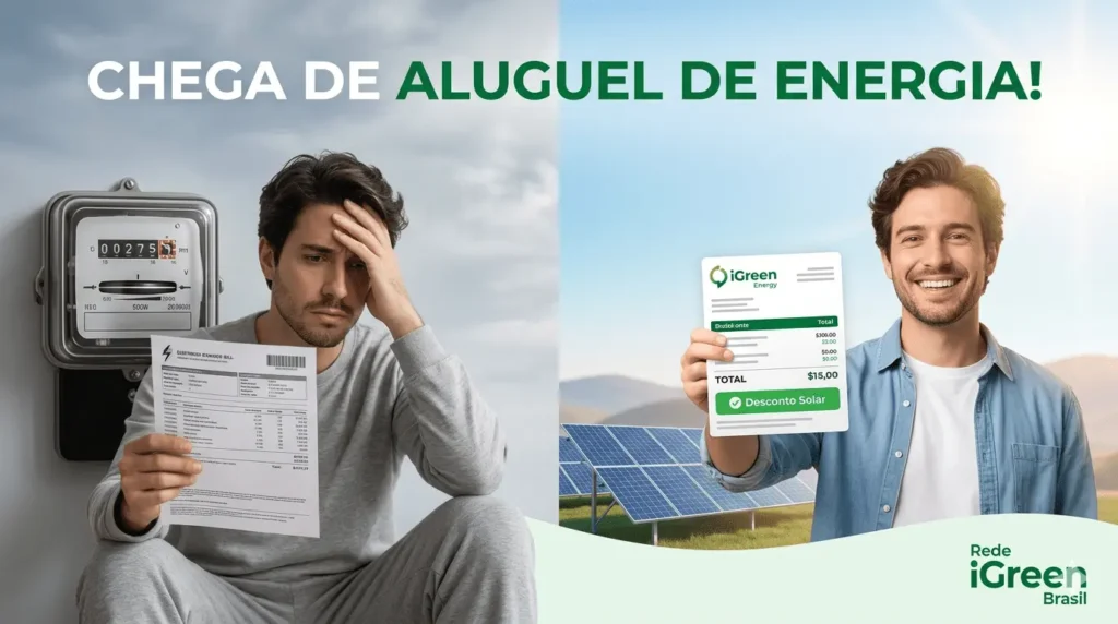 Como Economizar Energia Infográfico ilustrando os quatro passos simples da assinatura de energia solar iGreen Energy.