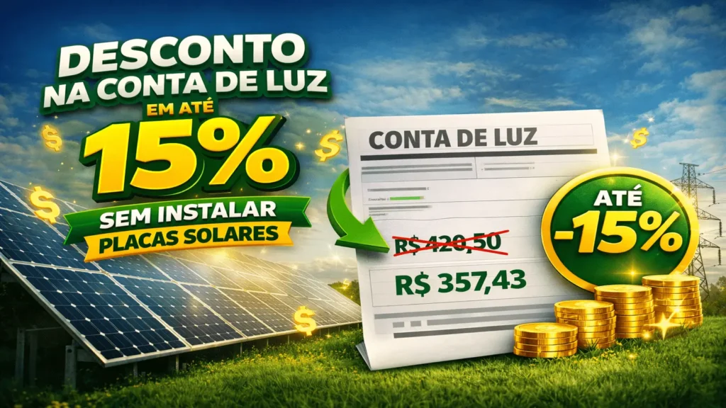 Desconto na conta de luz de até 15% com energia solar por assinatura sem instalação de placas solares