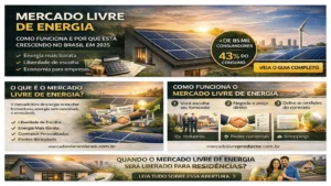 Infográfico explicando como funciona o mercado livre de energia no Brasil, com vantagens, economia e crescimento em 2026