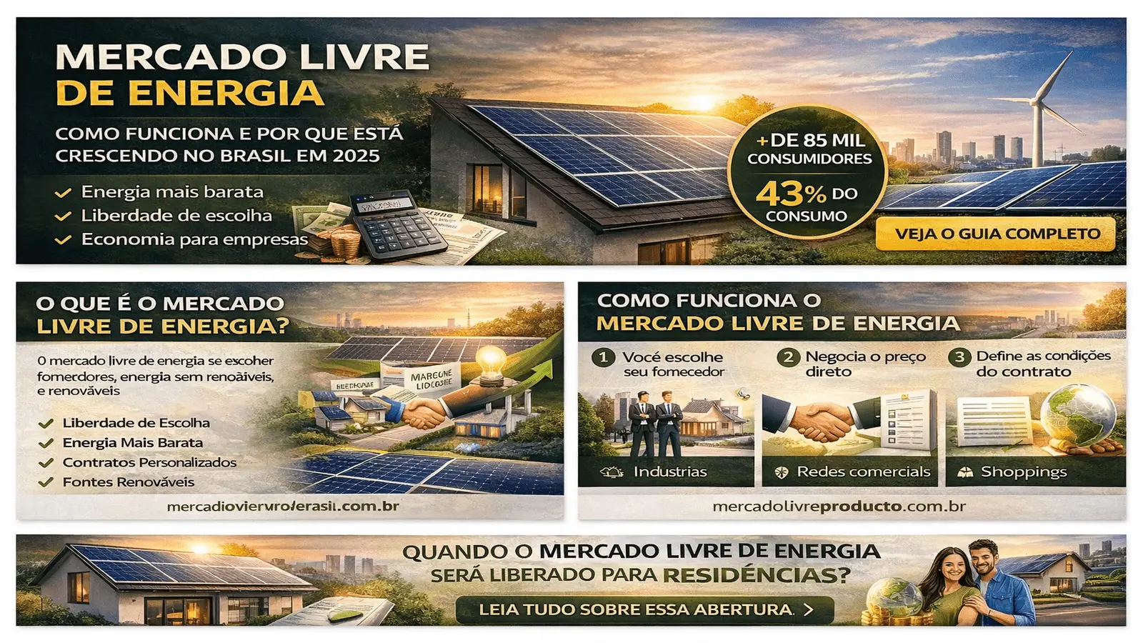 Infográfico explicando como funciona o mercado livre de energia no Brasil, com vantagens, economia e crescimento em 2026
